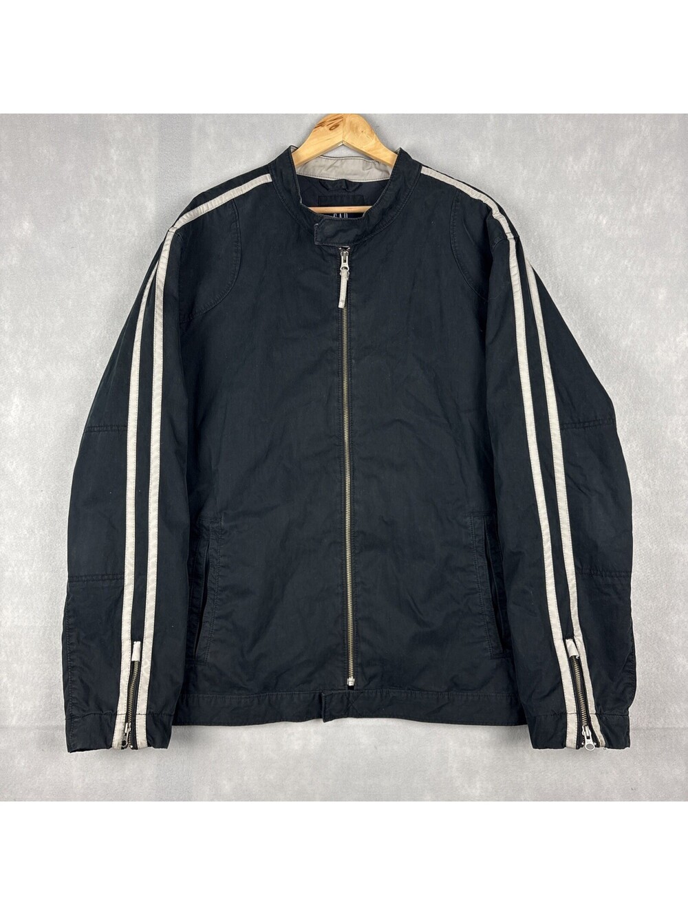 Vintage Gap Cafe Racer Jacket Mens XXL Black Cotton Nylon Bomber Chin Strap Y2K